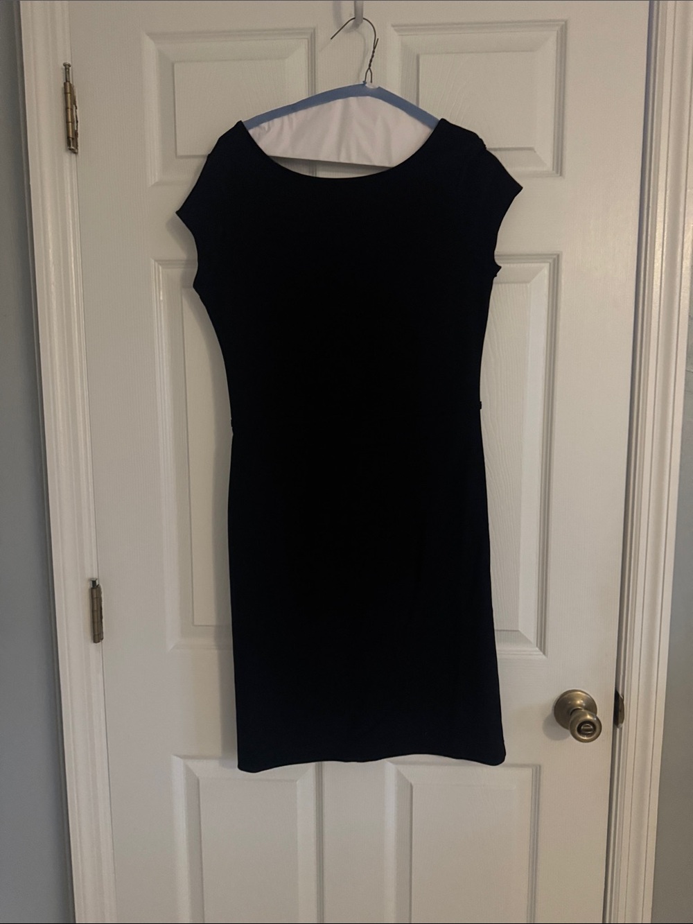 Boston Proper Black Cap-Sleeve Midi Sheath Dress